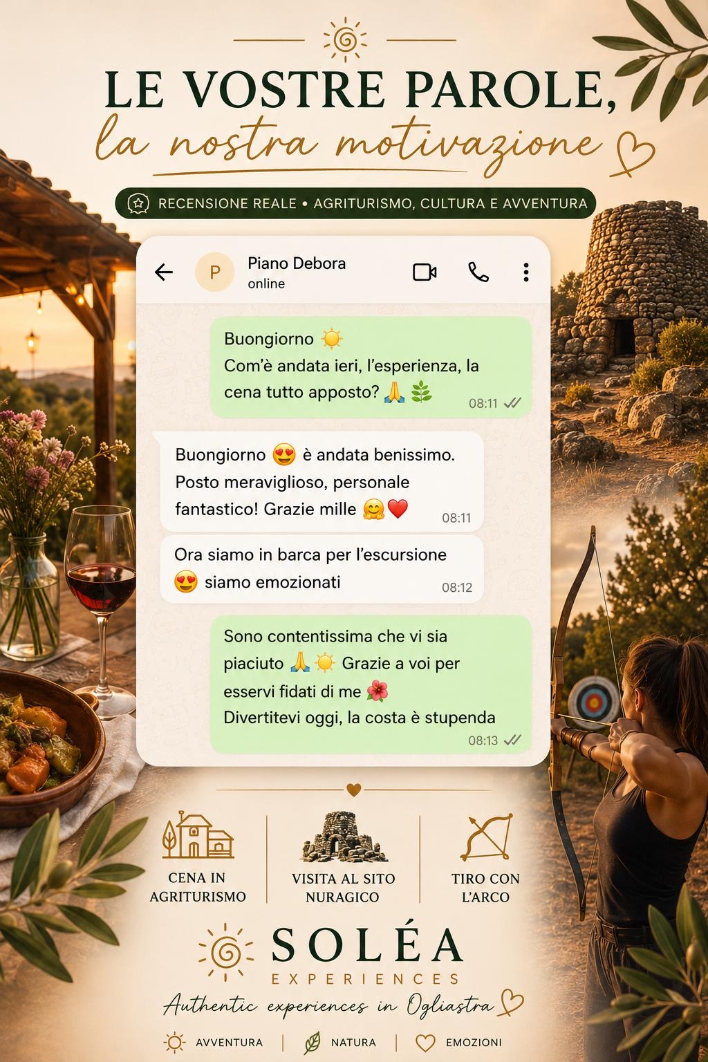 WhatsApp review — Dinner + Nuragic site — Debora